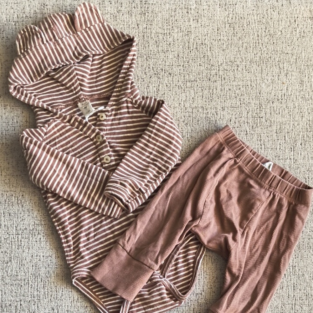 Kate Quinn Brown and White Striped Baby Outfit